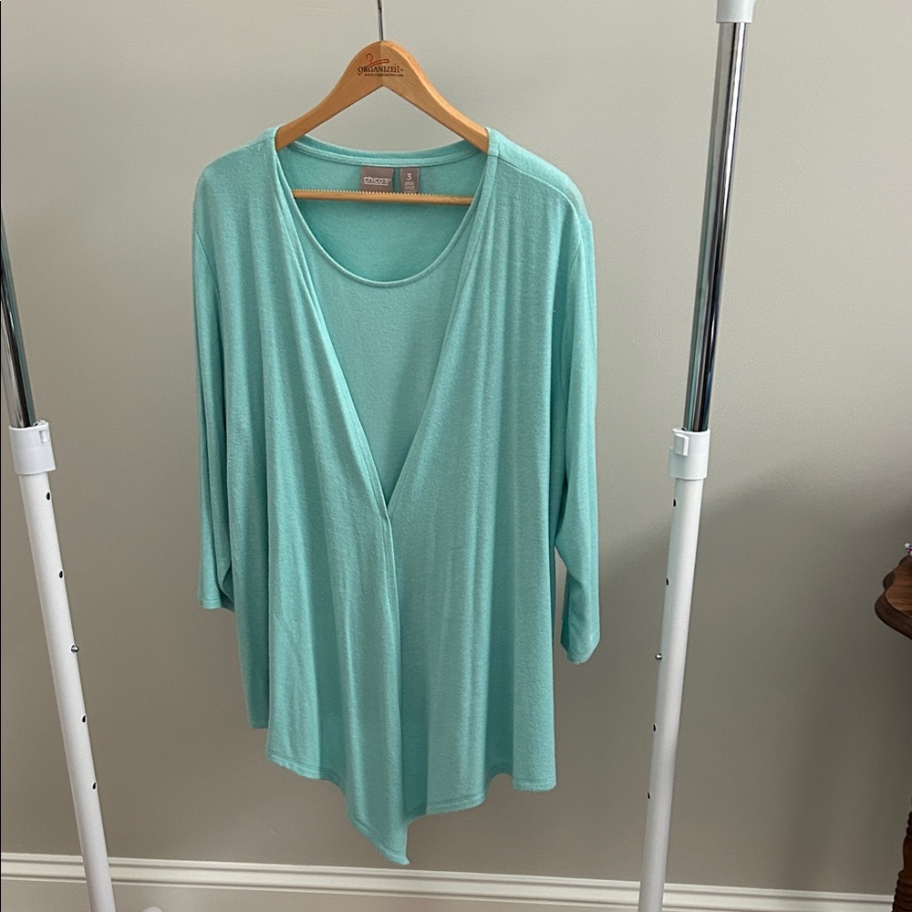 Chico's Seafoam Women’s 2pc Cardigan and Tank Set Size 3 - XL 3/4 sleeve
